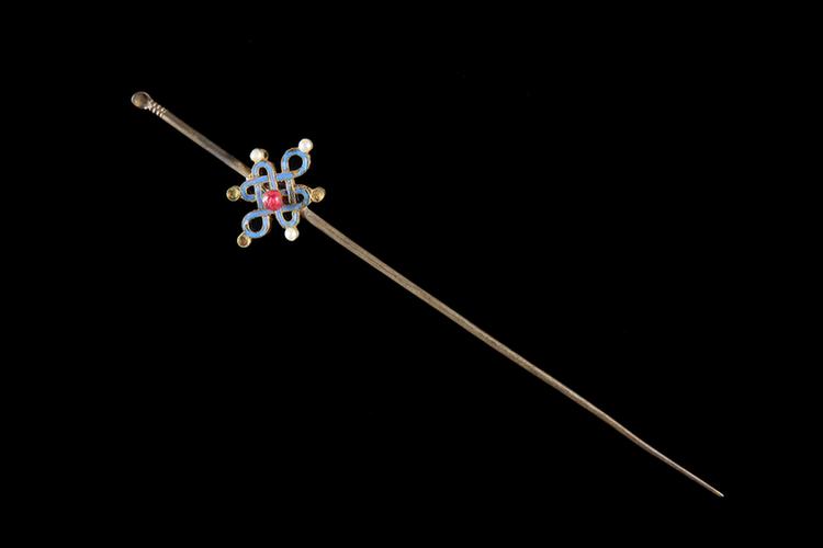 银镀金点翠镶料珠头针