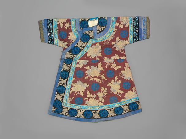 紫色缂金牡丹寿纹上羊皮下灰鼠皮衬衣