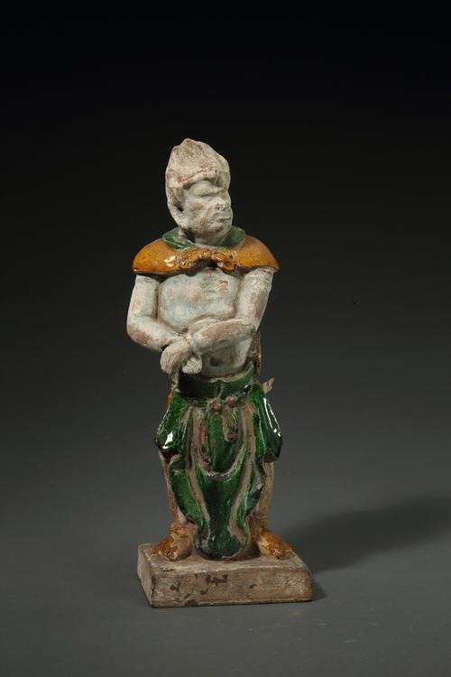 陶黄绿釉武士俑