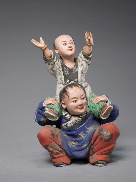 泥人张塑彩绘福星侍童像