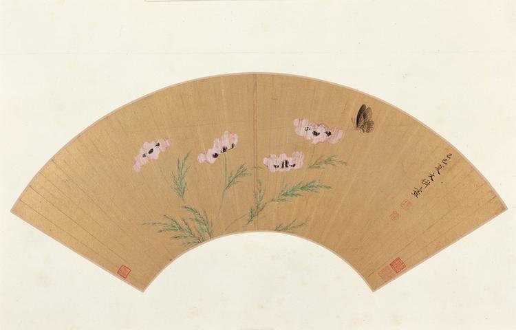 文俶花蝶图扇页