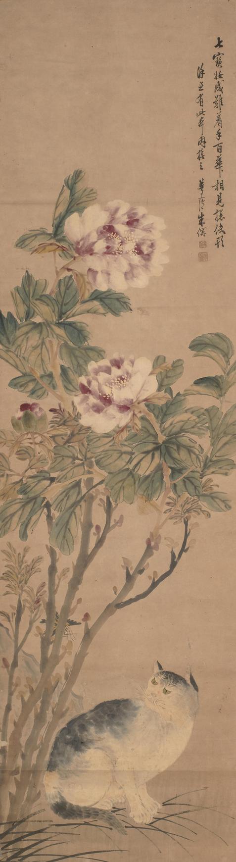 牡丹狸猫图轴