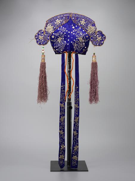 蓝色缎串玻璃珠朵花纹文生巾