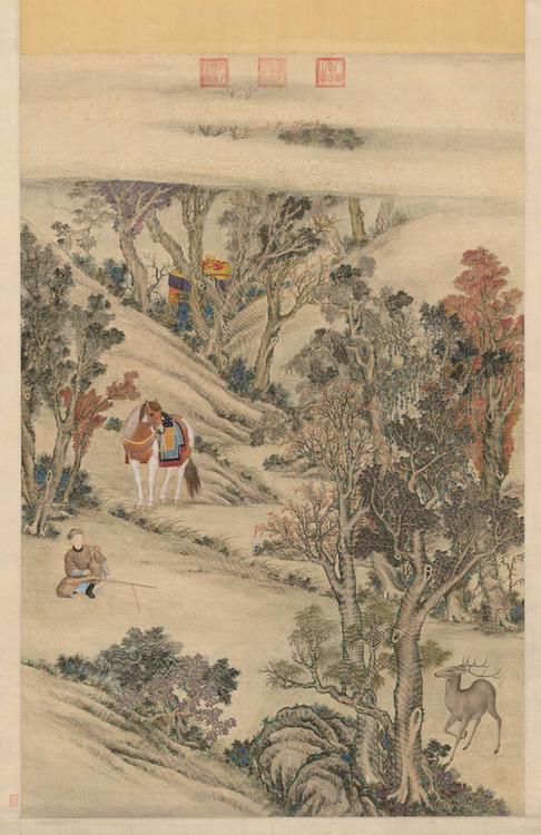 弘历击鹿图像轴