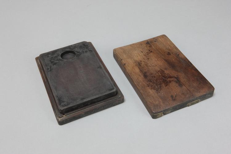 端石雕萄葡长方砚