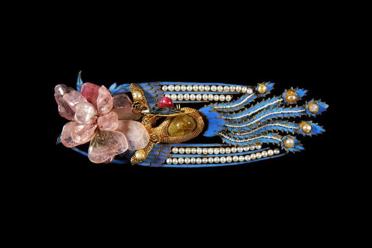 银镀金点翠嵌珠石凤