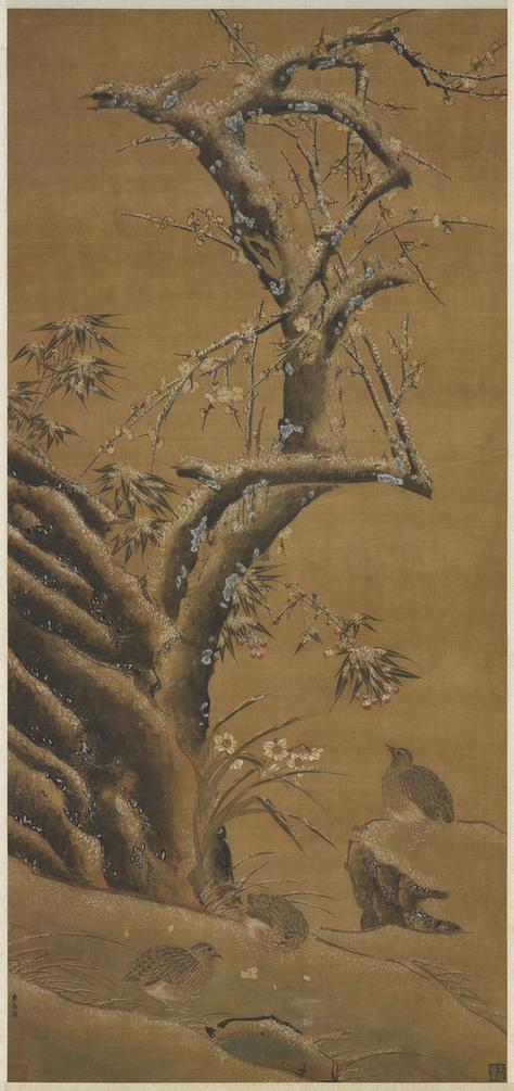 梅竹鹌鹑图