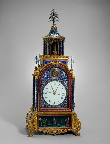 铜镀金广珐琅上顶亭式转花钟