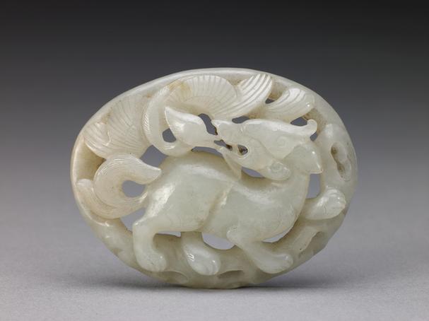 青玉透雕异兽飞凤纹嵌件