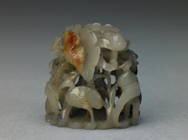 白玉荷叶鹭鸶纹炉顶