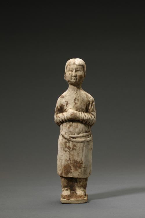 陶画彩拱手女立俑