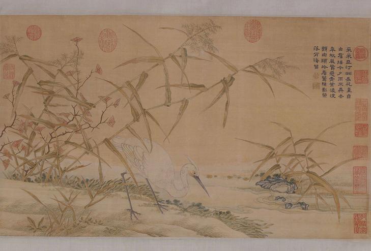 诗鹭立芦汀图轴