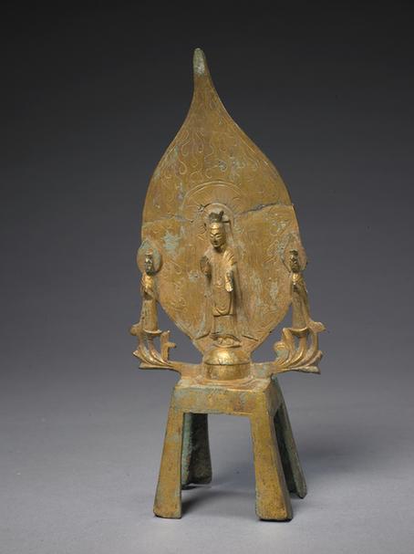 铜鎏金一菩萨二弟子立像