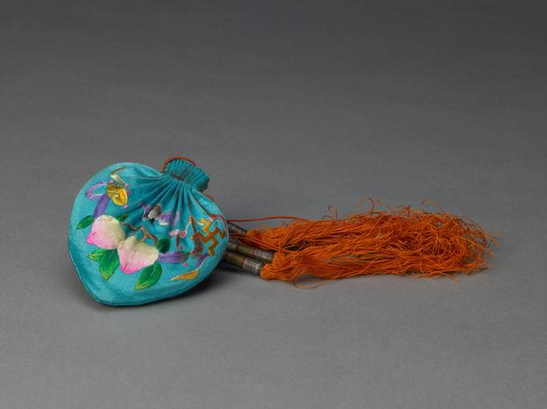 湖色缎绣万福寿如意纹活计-荷包