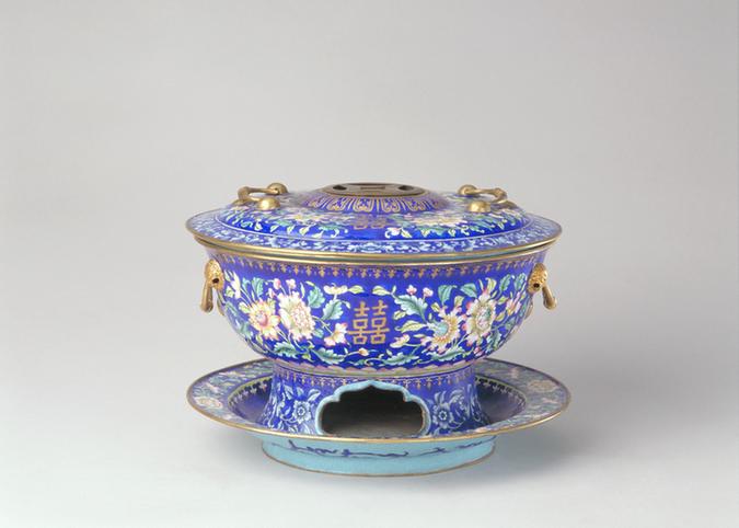 画珐琅喜字花卉纹火锅