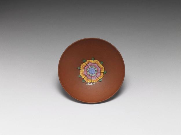 康熙 宜兴胎画珐瑯五彩四季花盖碗