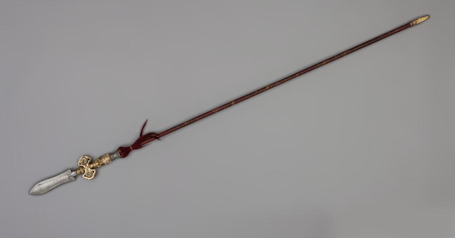 木红漆彩画云蝠纹杆红缨荷包枪