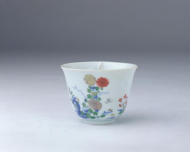 熙朝奇玩款五彩诗句花卉纹小盅