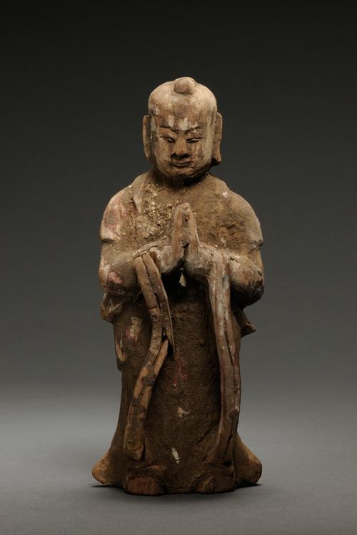 木雕彩绘童子立像