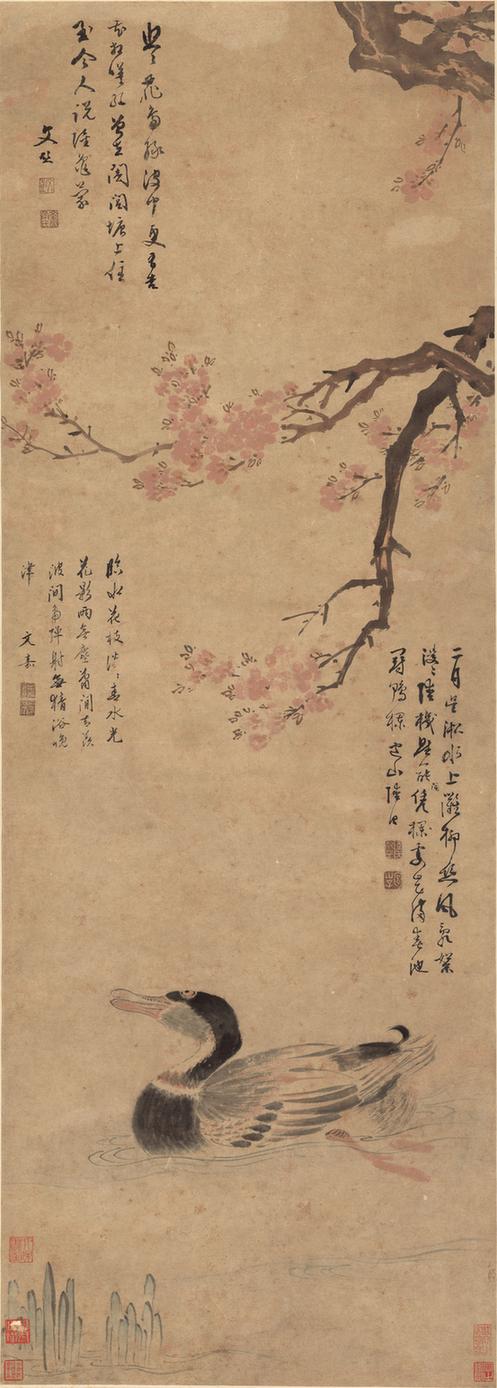 红杏野凫图轴