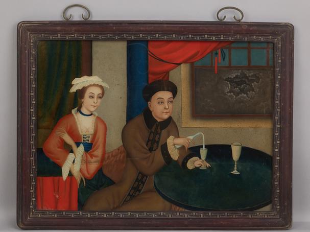 木边玻璃画人物图挂屏