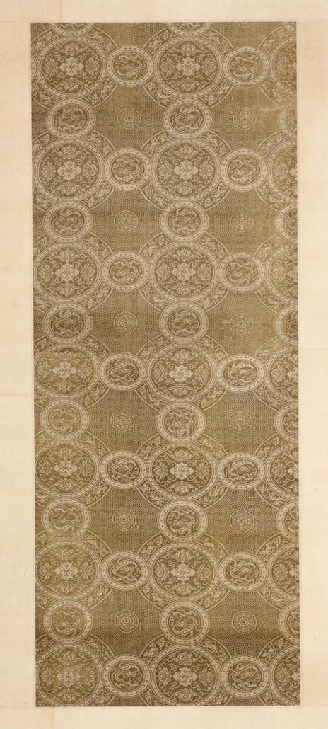 浅绿色地莲花夔龙球路纹双层锦