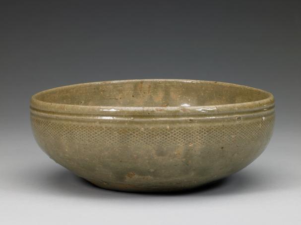 青釉印网格纹洗