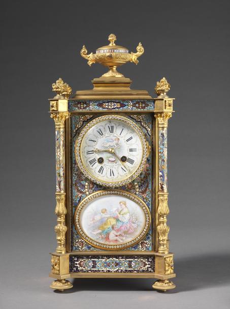 铜镀金嵌珐琅四柱座钟