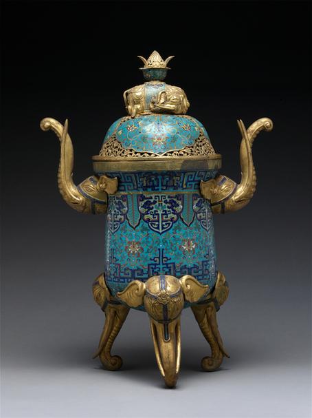 掐丝珐琅宝相花纹象首耳象首足盖炉