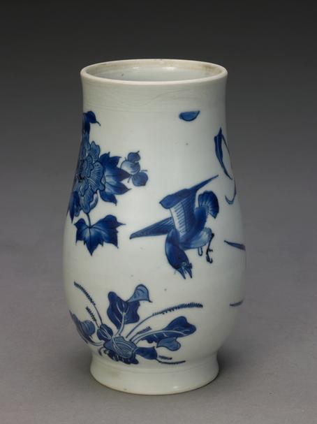 青花花鸟图花插
