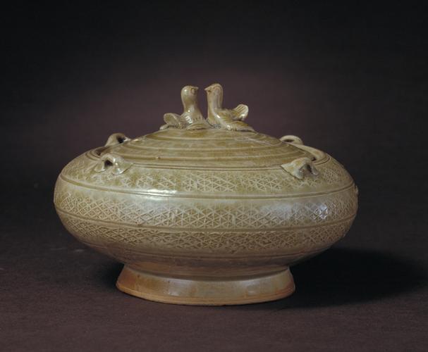 青釉四系鸟纽盖缸