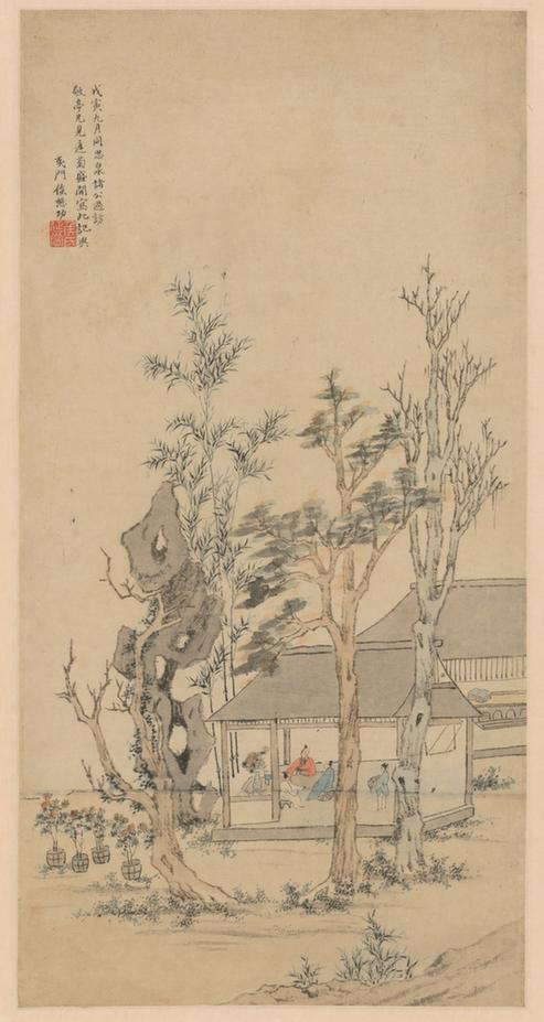 为敬亭作赏菊图轴