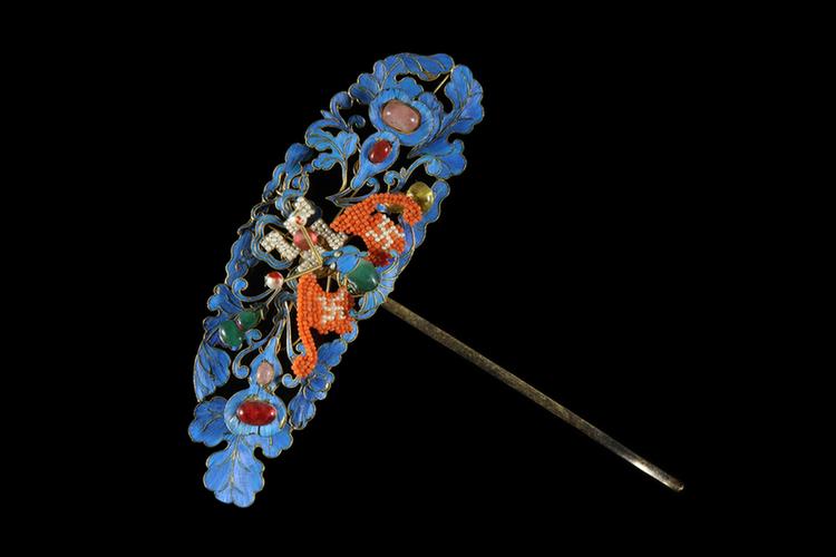点翠镶料珠万蝠葫芦纹头花