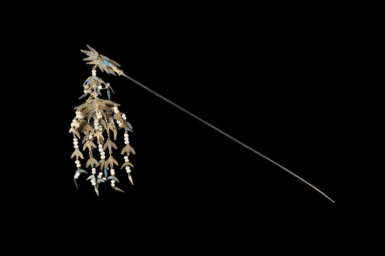 银镀金点翠串珠挑杆