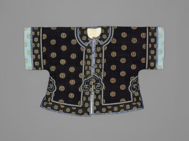 青色缂金百寿纹银鼠皮对襟马褂