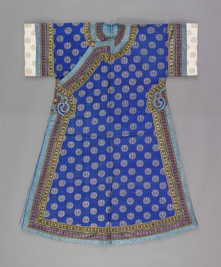 绛色缂金百蝠纹棉氅衣