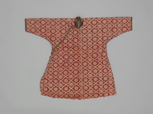 绛色缂丝四合百寿纹狐皮便袍