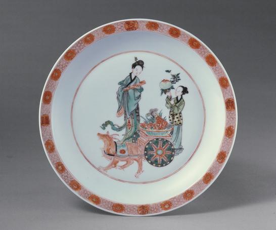 康熙款五彩麻姑献寿图盘