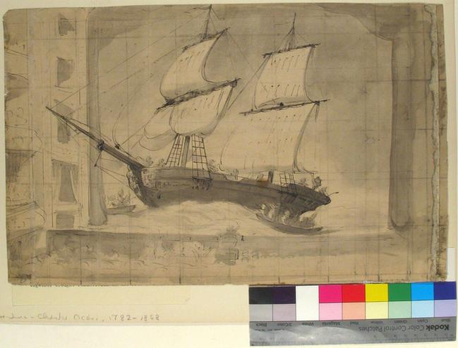 Pierre Luc Charles Ciceri--Drawing for Wagner's Le Vaisseau Fantome