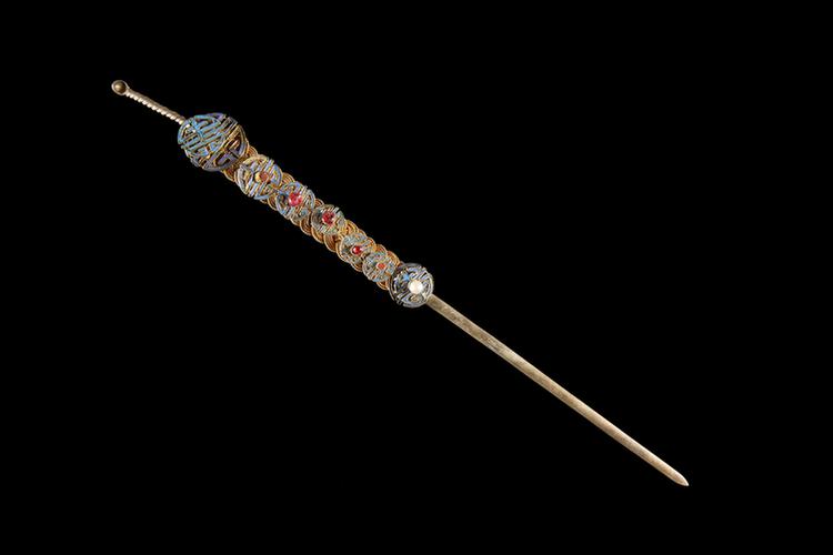 银镀金点翠镶料珠头针