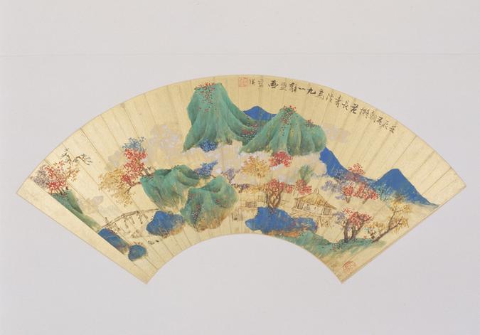 青山红树图扇页