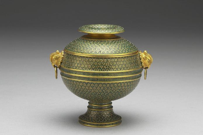 掐丝珐瑯凤耳豆