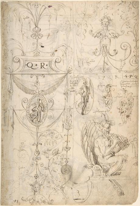 attributed to Andrés de Melgar--Grotesques, with Q.R. in Cartouche at Left, S.P.Q.R. at Right