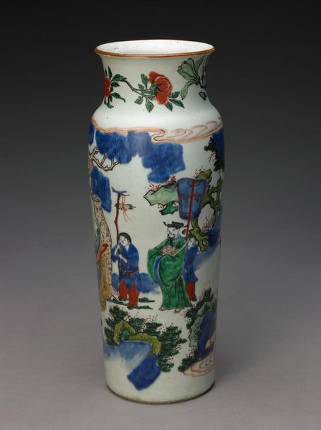 五彩松石寿禄人物图筒式瓶