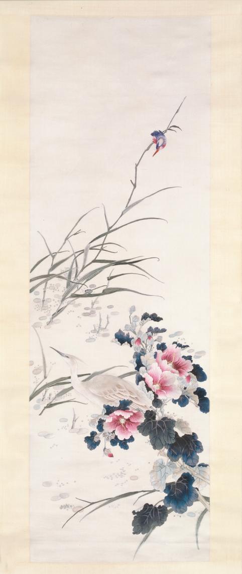 湘绣芙蓉鹭丝图轴