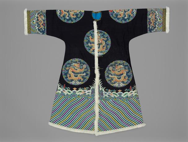 石青色缂丝八团万字彩云金龙纹夹龙褂