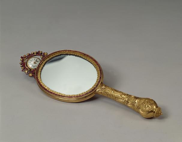 铜镀金嵌料石把镜表