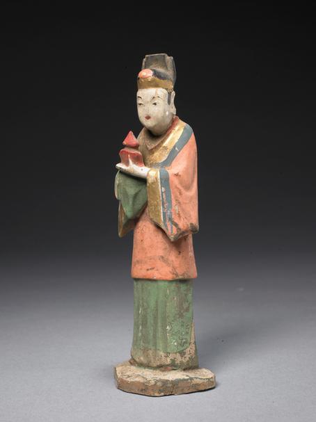 木刻彩绘加金男立像