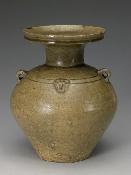 青釉双系盘口瓶