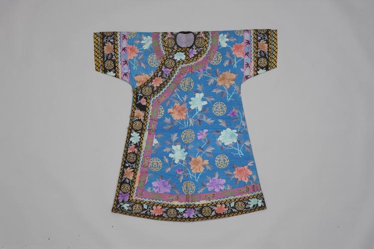 月白色缂丝牡丹金团寿纹棉衬衣